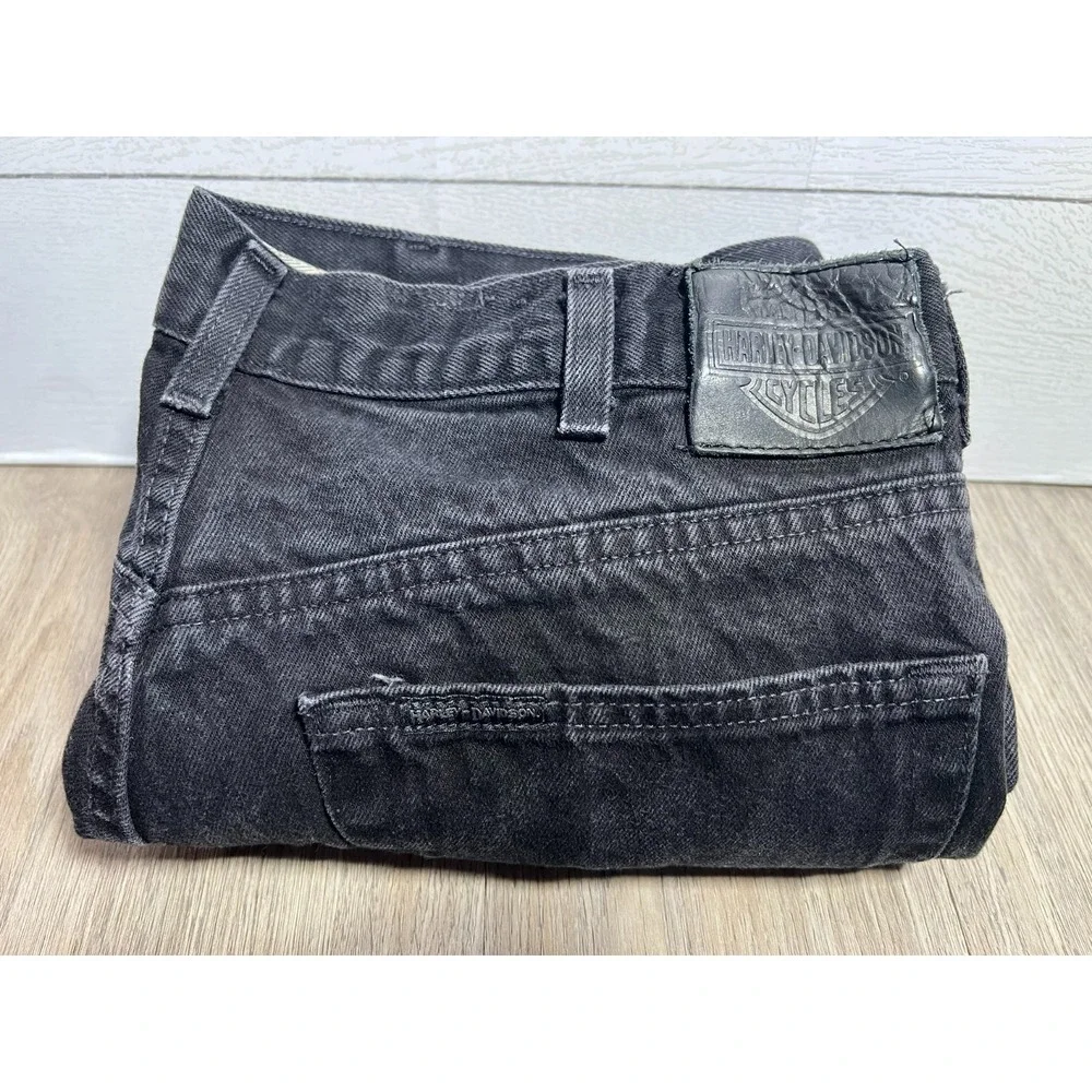 Harley Davidson 36x34 Black Straight Leg Denim Jeans Biker Motorcycle Vintage